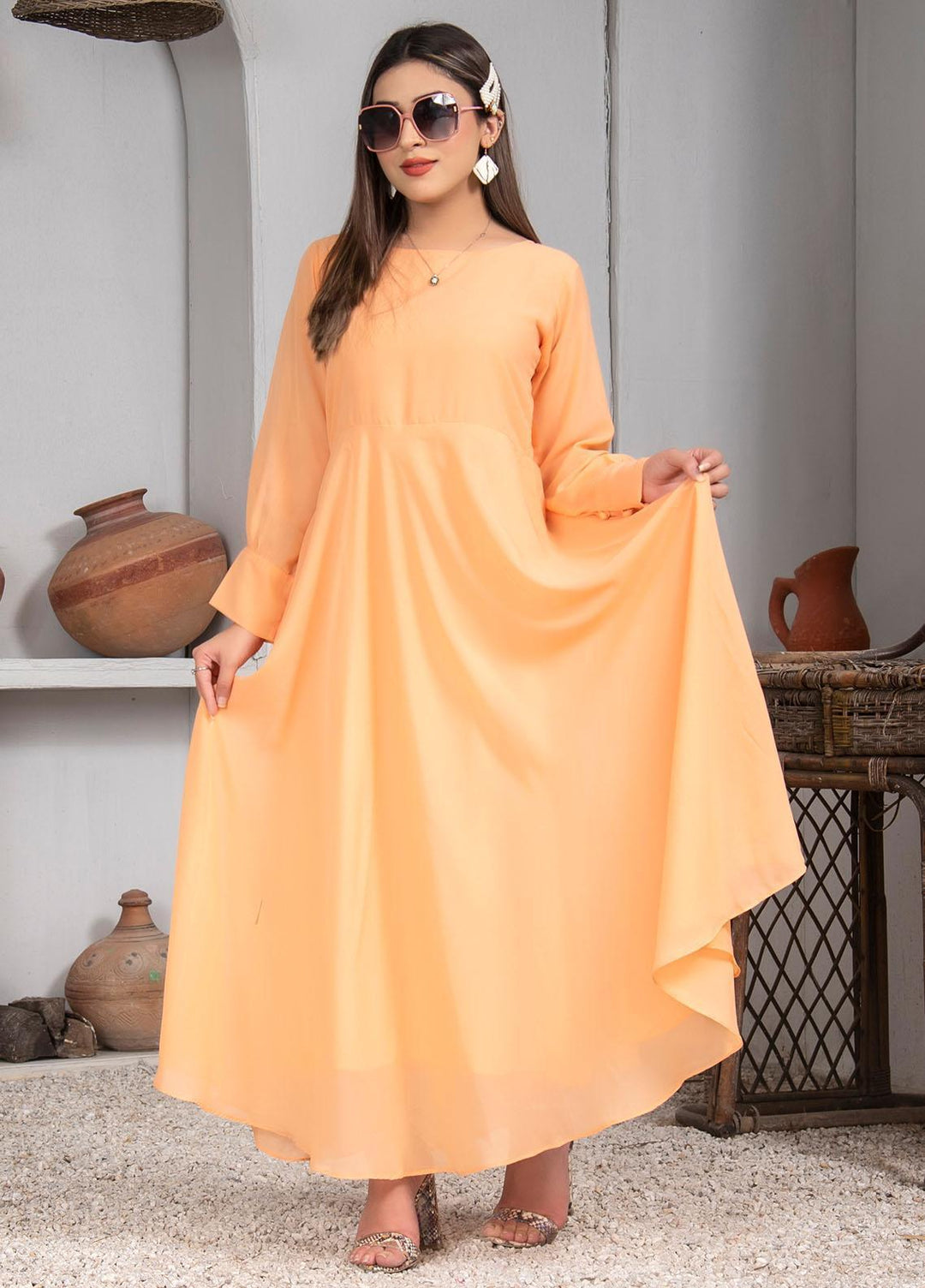 Nazmina Pret Casual Chiffon Frock NZ23Z FR-631 PEACH FLY