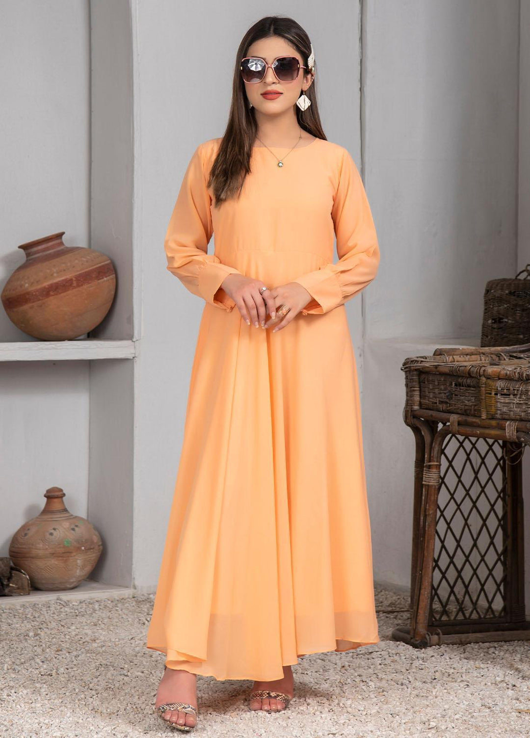 Nazmina Pret Casual Chiffon Frock NZ23Z FR-631 PEACH FLY