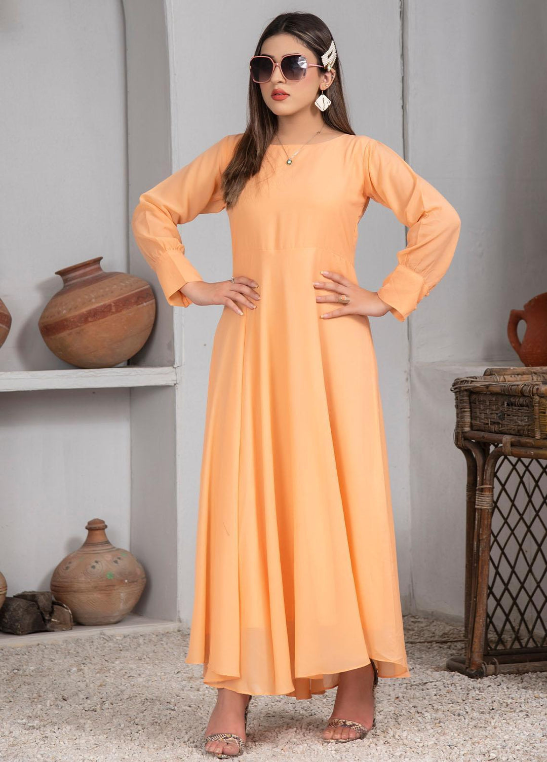 Nazmina Pret Casual Chiffon Frock NZ23Z FR-631 PEACH FLY