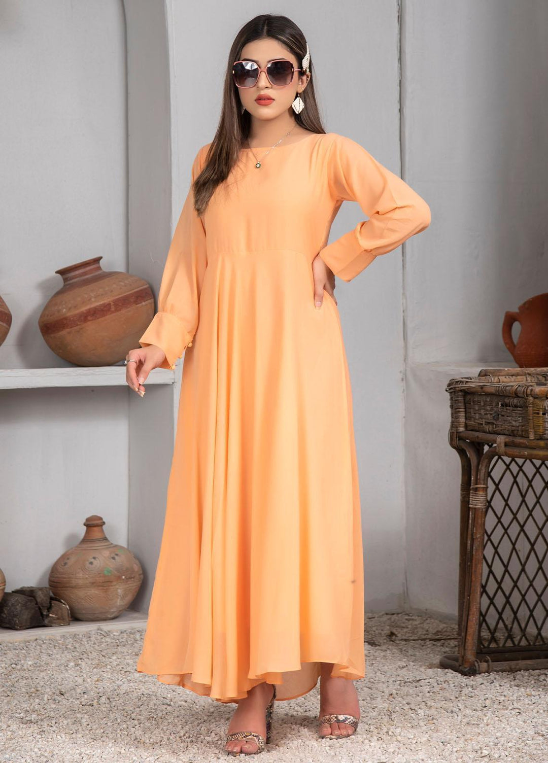Nazmina Pret Casual Chiffon Frock NZ23Z FR-631 PEACH FLY