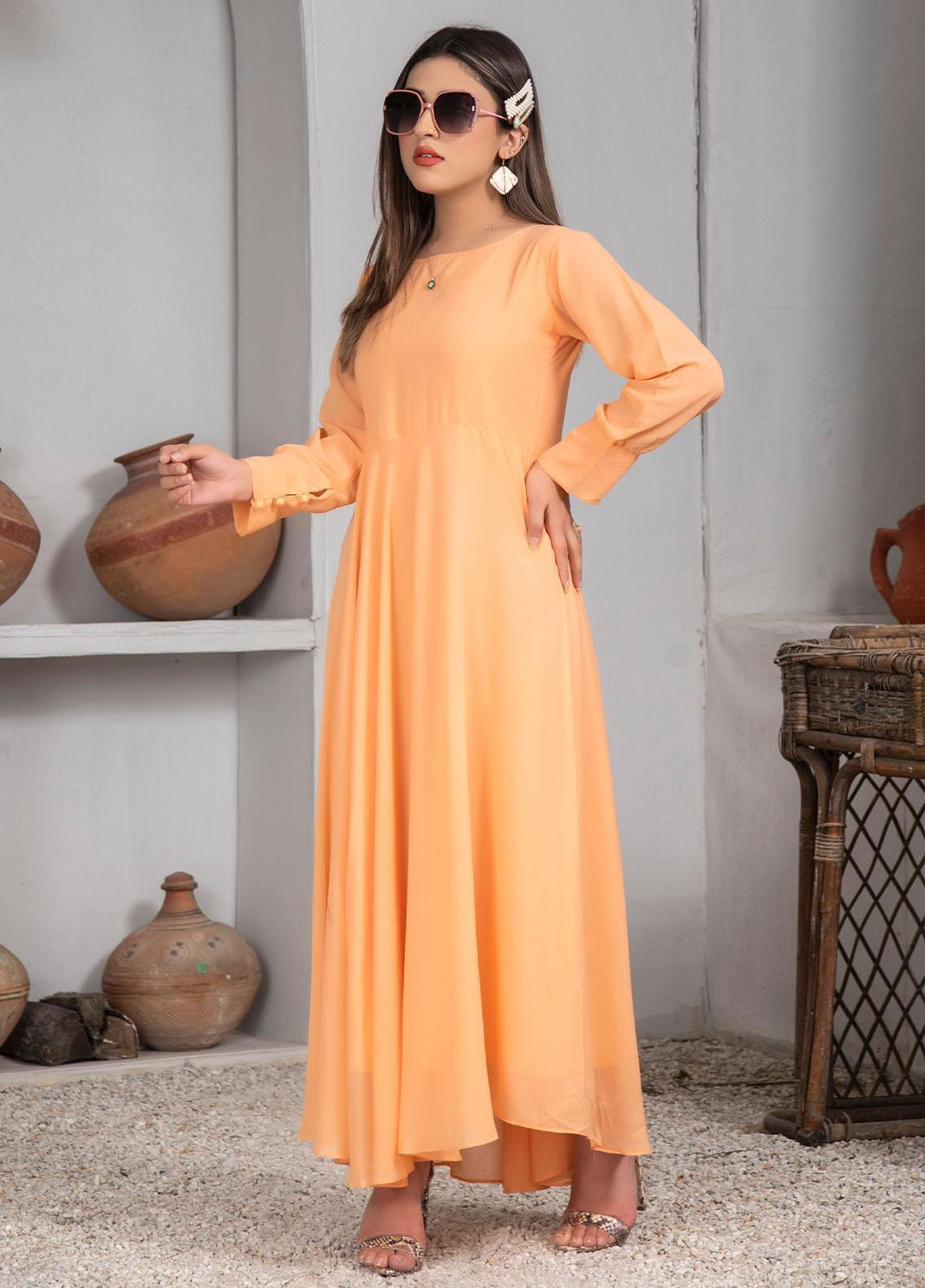 Nazmina Pret Casual Chiffon Frock NZ23Z FR-631 PEACH FLY