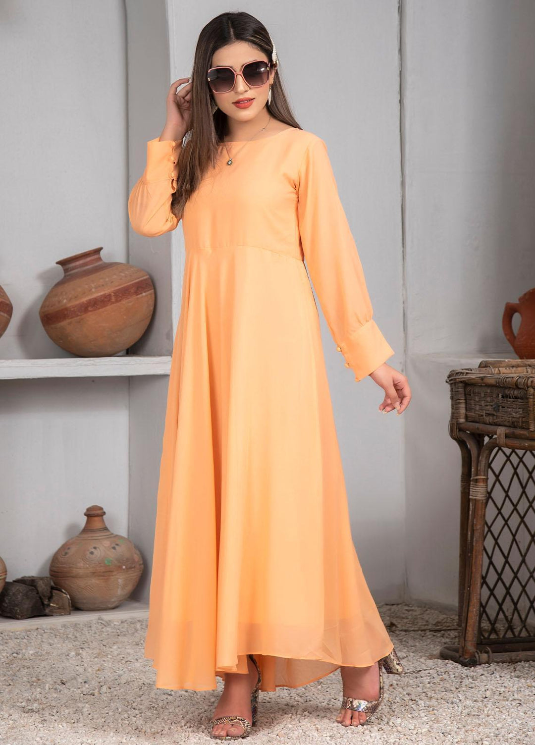 Nazmina Pret Casual Chiffon Frock NZ23Z FR-631 PEACH FLY