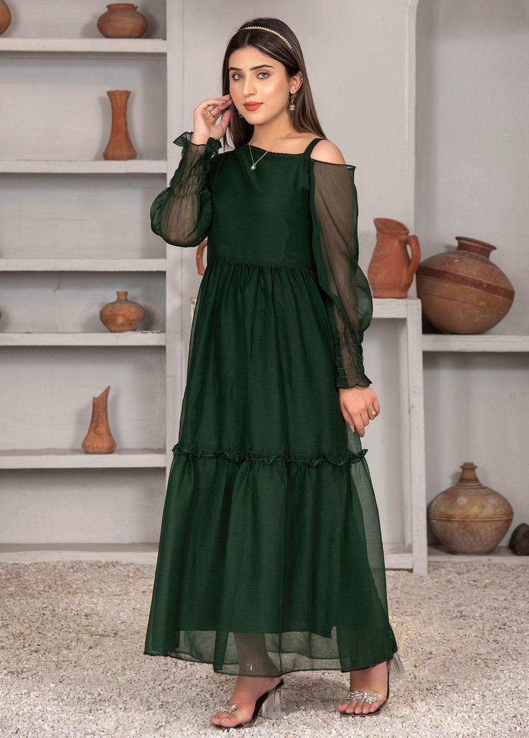 Nazmina Pret Casual Chiffon Frock NZ23Z FR-632 GREEN FISH