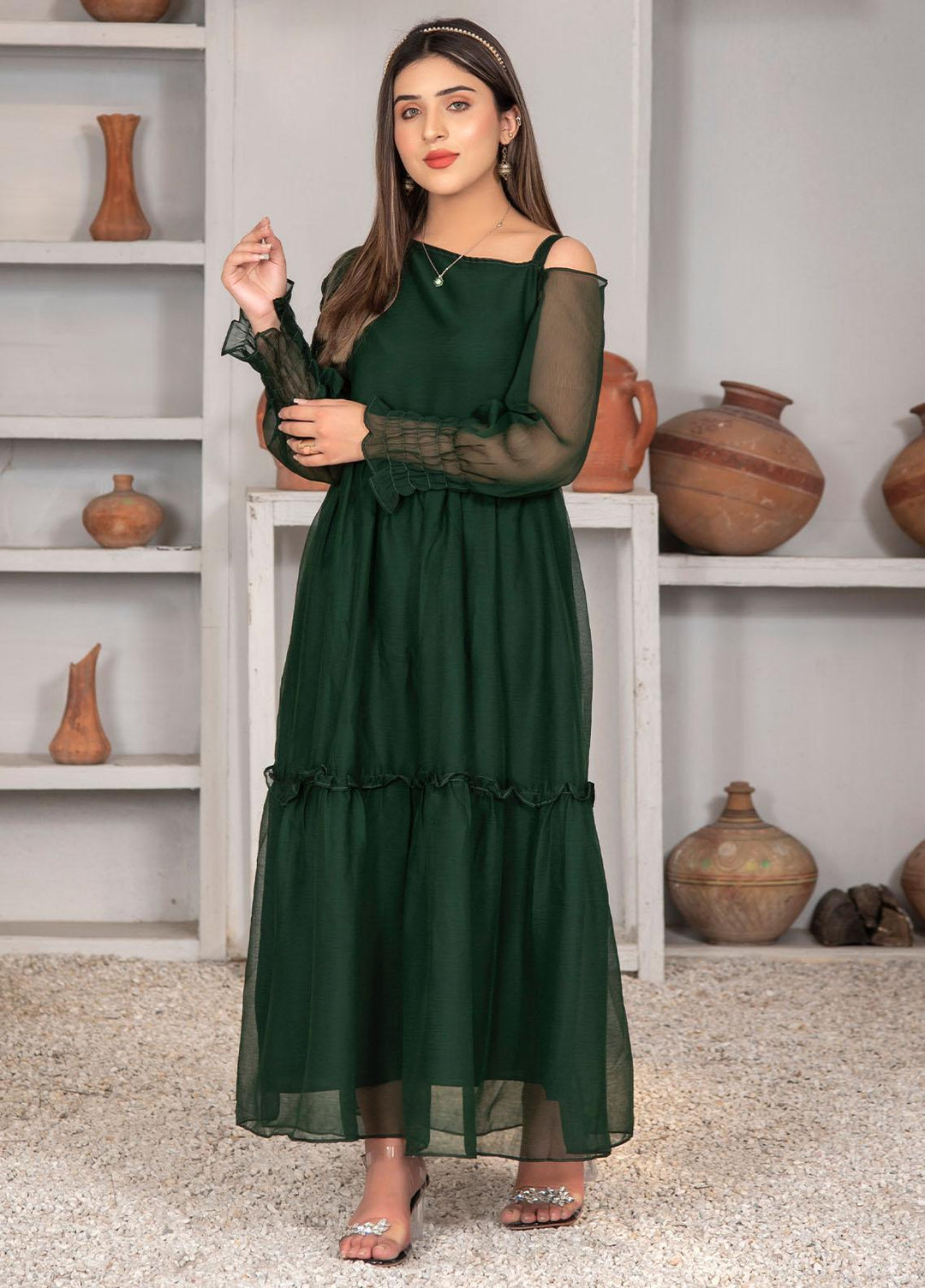 Nazmina Pret Casual Chiffon Frock NZ23Z FR-632 GREEN FISH