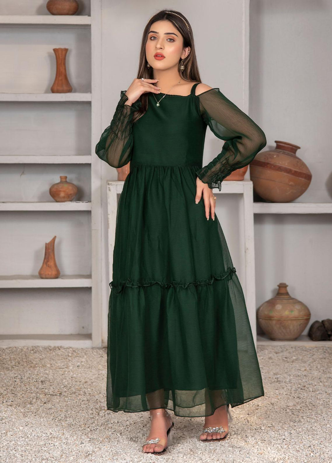 Nazmina Pret Casual Chiffon Frock NZ23Z FR-632 GREEN FISH