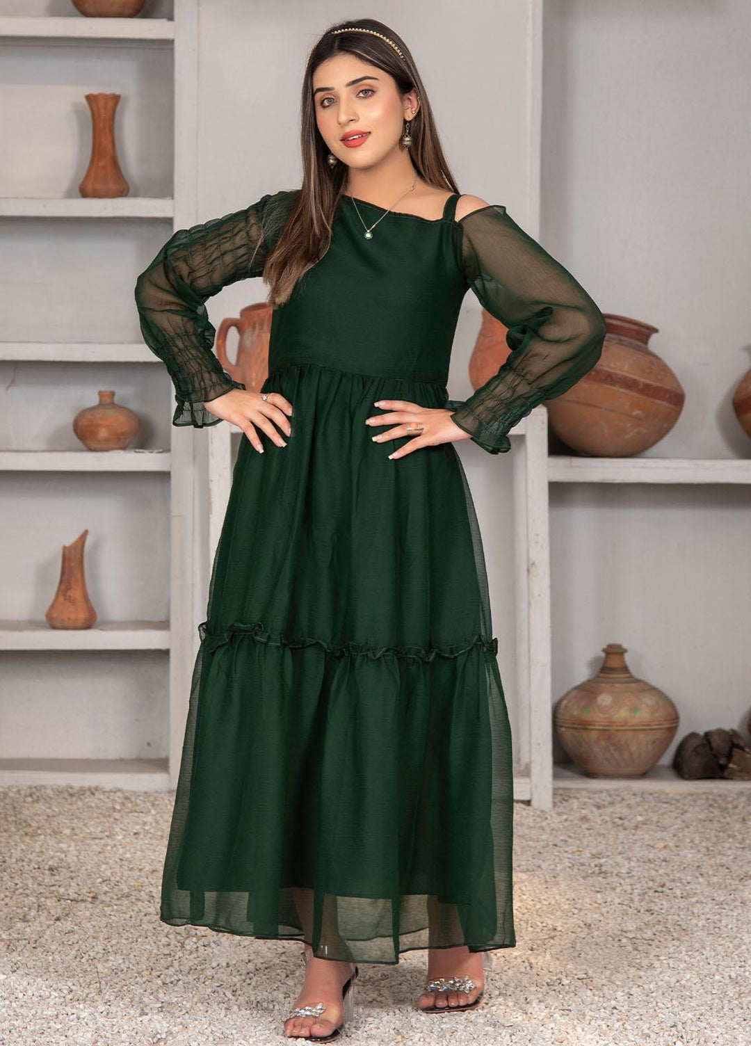 Nazmina Pret Casual Chiffon Frock NZ23Z FR-632 GREEN FISH