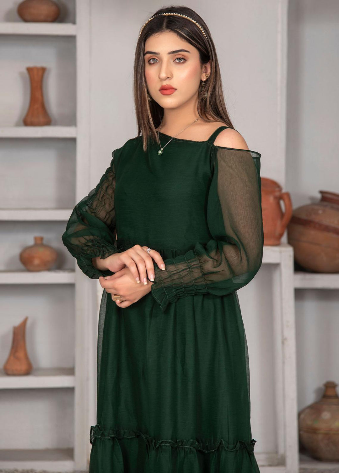 Nazmina Pret Casual Chiffon Frock NZ23Z FR-632 GREEN FISH