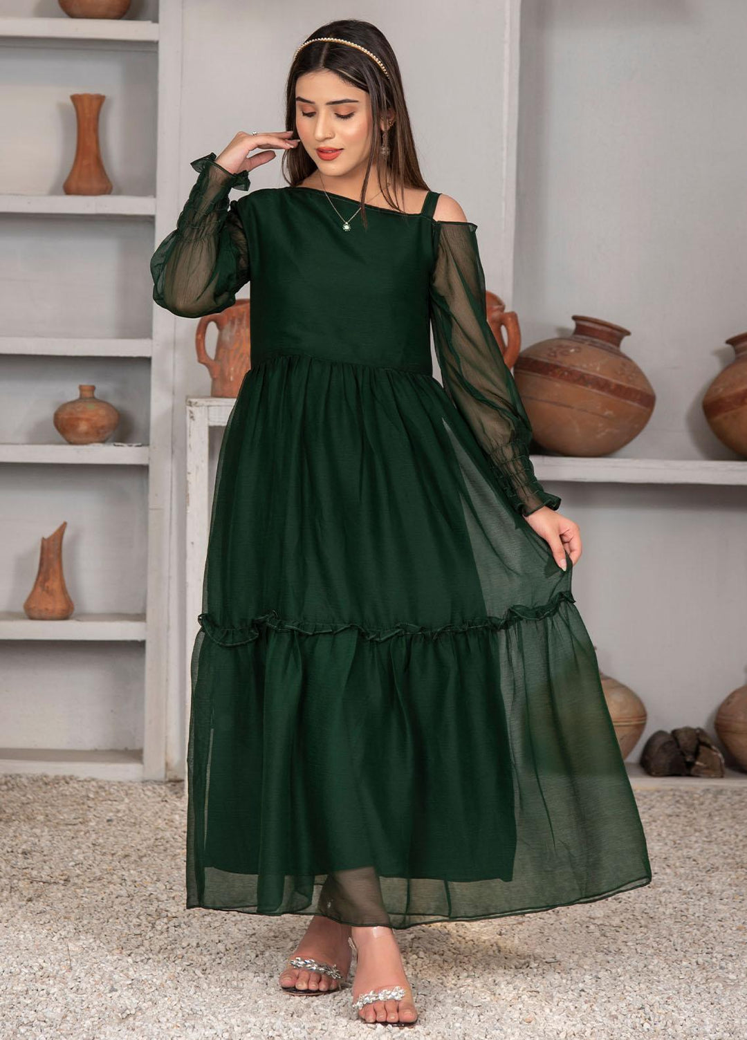 Nazmina Pret Casual Chiffon Frock NZ23Z FR-632 GREEN FISH