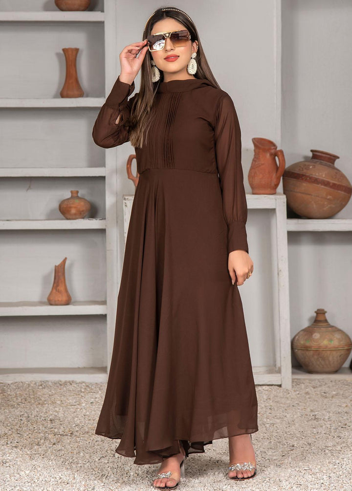 Nazmina Pret Casual Chiffon Frock NZ23Z FR-633 DARK CHOCOLATE
