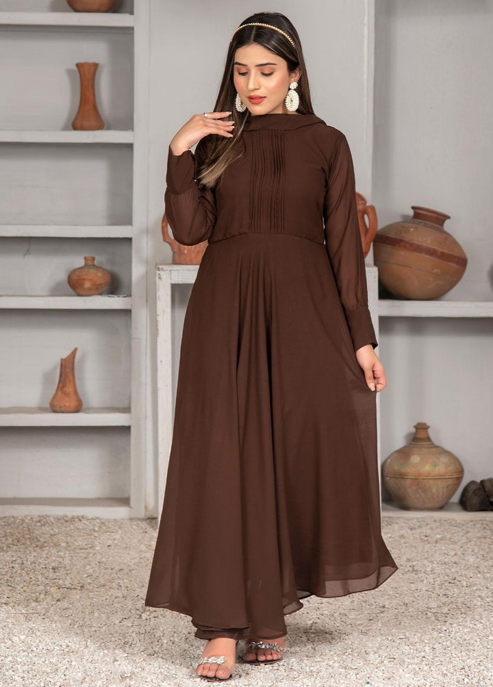Nazmina Pret Casual Chiffon Frock NZ23Z FR-633 DARK CHOCOLATE