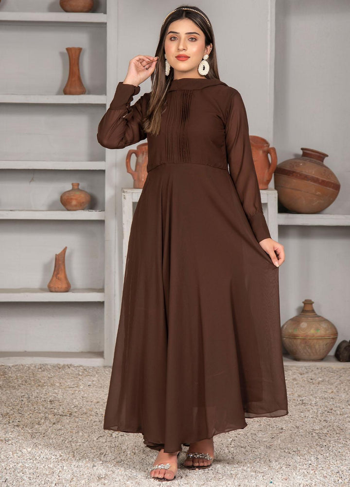 Nazmina Pret Casual Chiffon Frock NZ23Z FR-633 DARK CHOCOLATE