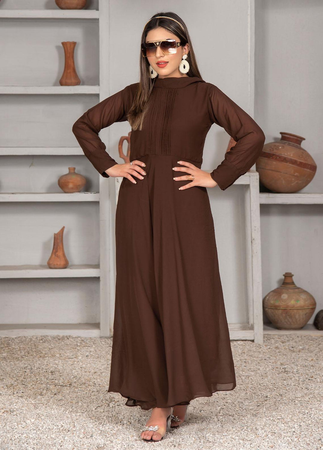 Nazmina Pret Casual Chiffon Frock NZ23Z FR-633 DARK CHOCOLATE
