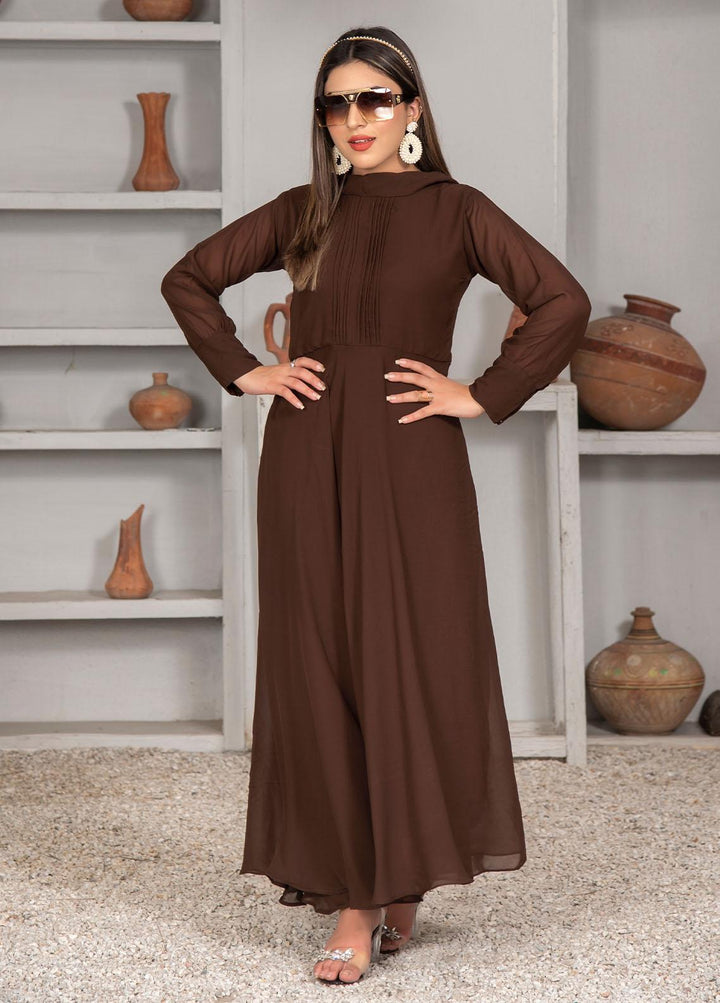 Nazmina Pret Casual Chiffon Frock NZ23Z FR-633 DARK CHOCOLATE