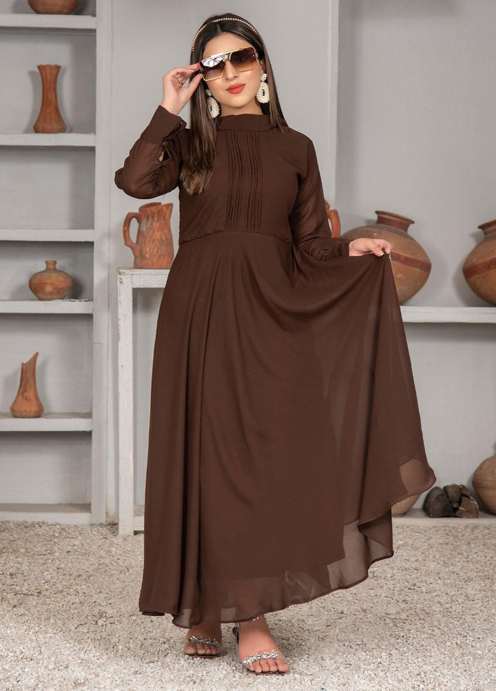 Nazmina Pret Casual Chiffon Frock NZ23Z FR-633 DARK CHOCOLATE