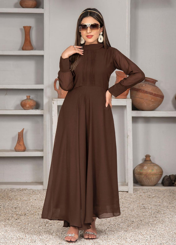 Nazmina Pret Casual Chiffon Frock NZ23Z FR-633 DARK CHOCOLATE