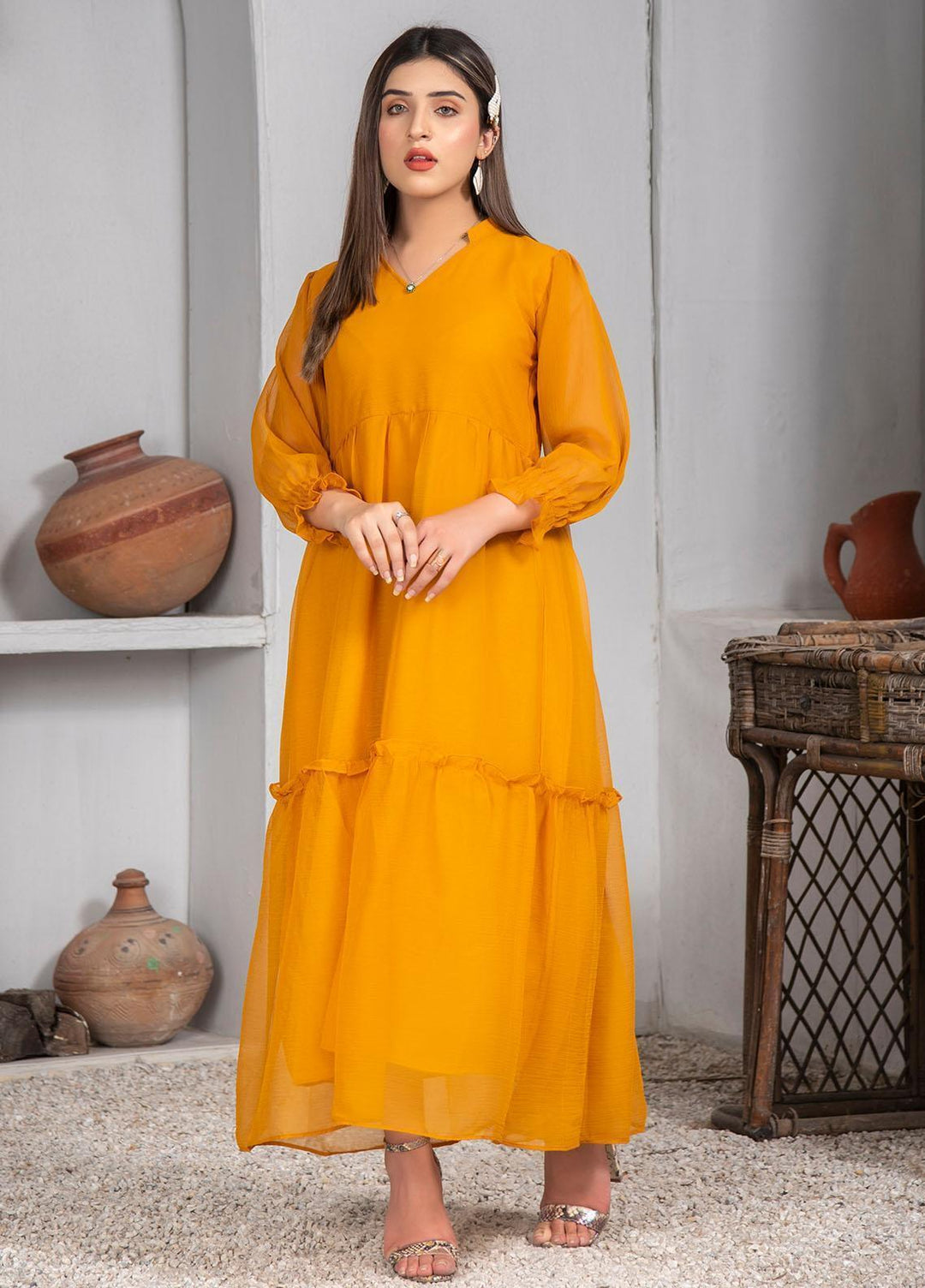 Nazmina Pret Casual Chiffon Frock NZ23Z FR-634 TANGERINE BIRD