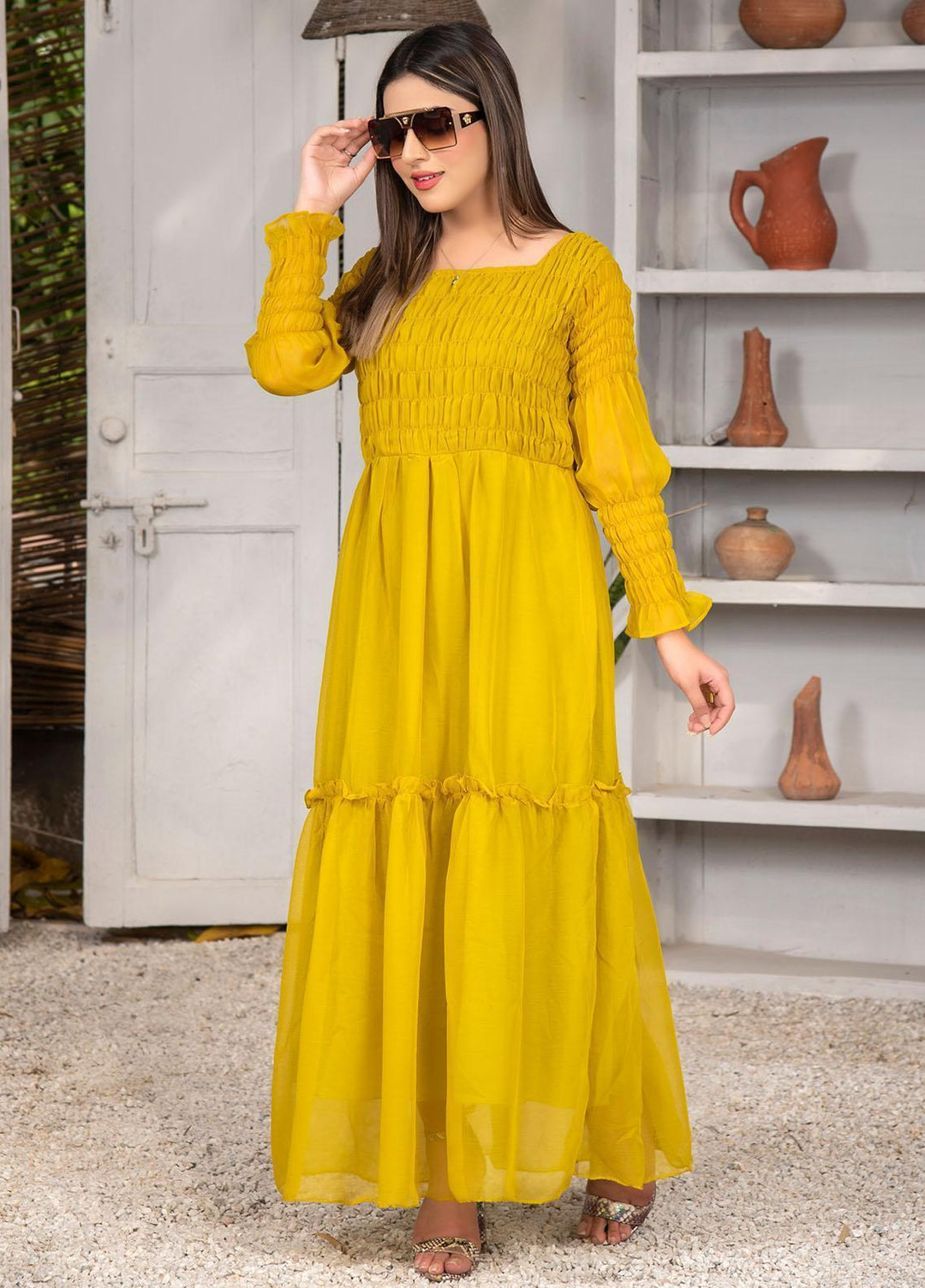 Nazmina Pret Casual Chiffon Frock NZ23Z FR-635 GREEN SKY