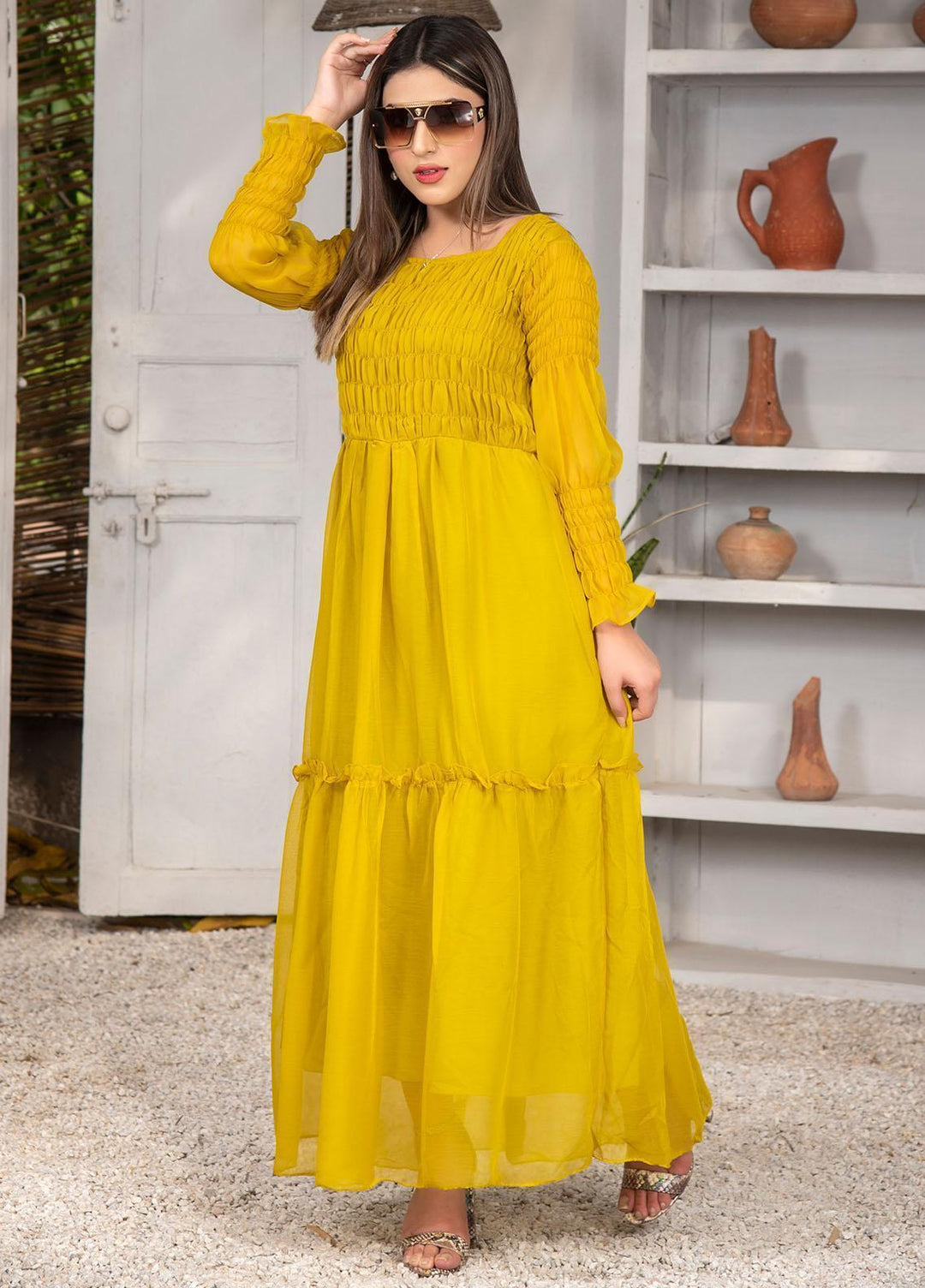 Nazmina Pret Casual Chiffon Frock NZ23Z FR-635 GREEN SKY