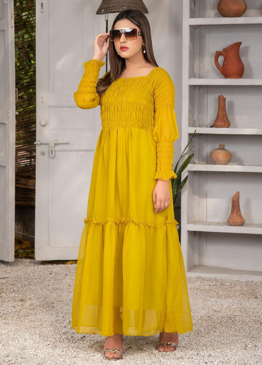 Nazmina Pret Casual Chiffon Frock NZ23Z FR-635 GREEN SKY