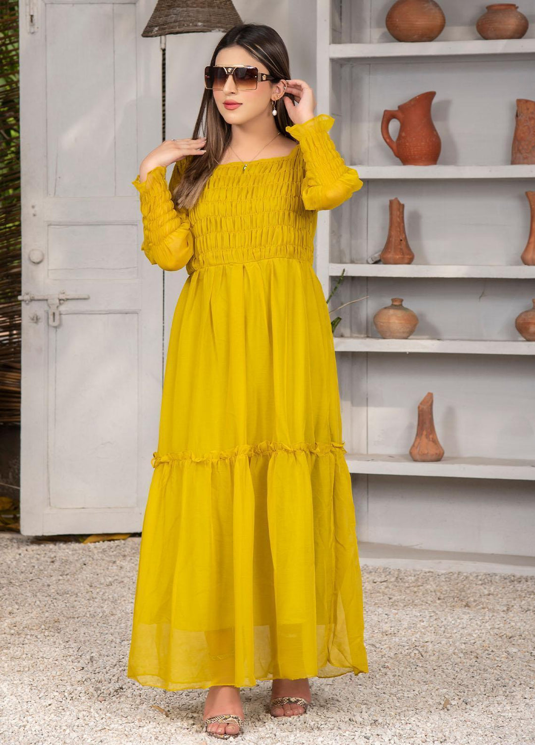 Nazmina Pret Casual Chiffon Frock NZ23Z FR-635 GREEN SKY