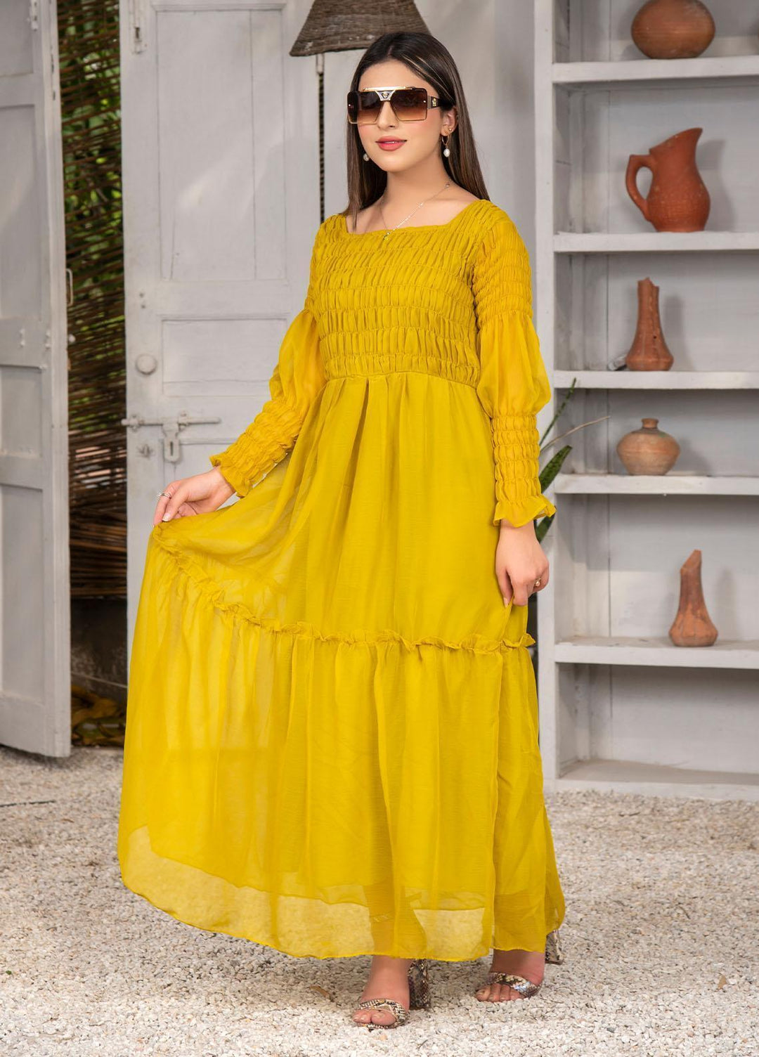 Nazmina Pret Casual Chiffon Frock NZ23Z FR-635 GREEN SKY