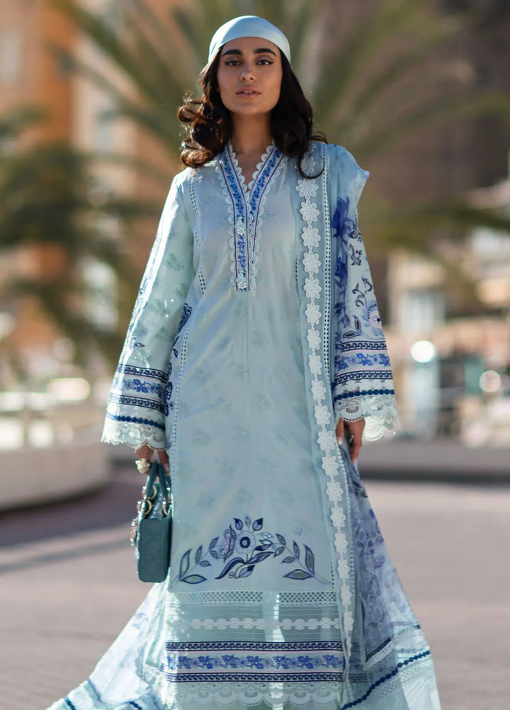 Zoha by Ansab Jahangir Embroidered Lawn Suit Unstitched 3 Piece ANJ25Z D-04 Blue Bell - Summer Collection