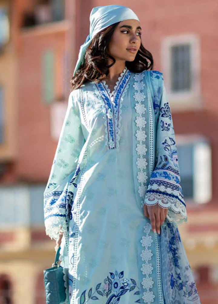 Zoha by Ansab Jahangir Embroidered Lawn Suit Unstitched 3 Piece ANJ25Z D-04 Blue Bell - Summer Collection