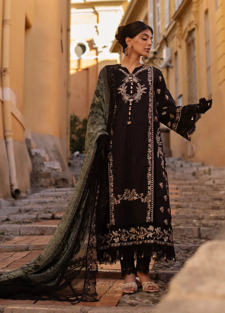 Zoha by Ansab Jahangir Embroidered Lawn Suit Unstitched 3 Piece ANJ25Z D-06 Black Lady - Summer Collection