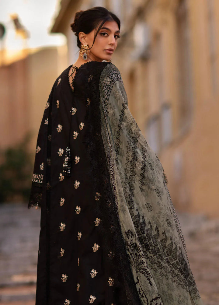 Zoha by Ansab Jahangir Embroidered Lawn Suit Unstitched 3 Piece ANJ25Z D-06 Black Lady - Summer Collection