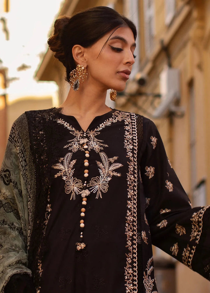 Zoha by Ansab Jahangir Embroidered Lawn Suit Unstitched 3 Piece ANJ25Z D-06 Black Lady - Summer Collection