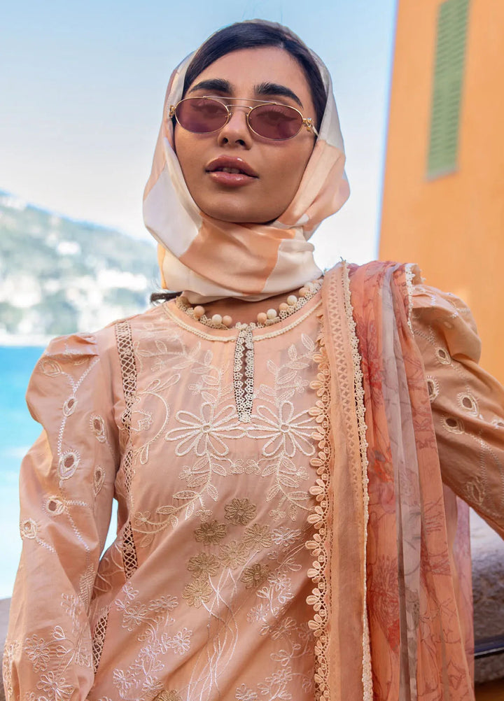 Zoha by Ansab Jahangir Embroidered Lawn Suit Unstitched 3 Piece ANJ25Z D-09 Alluring Apricot - Summer Collection