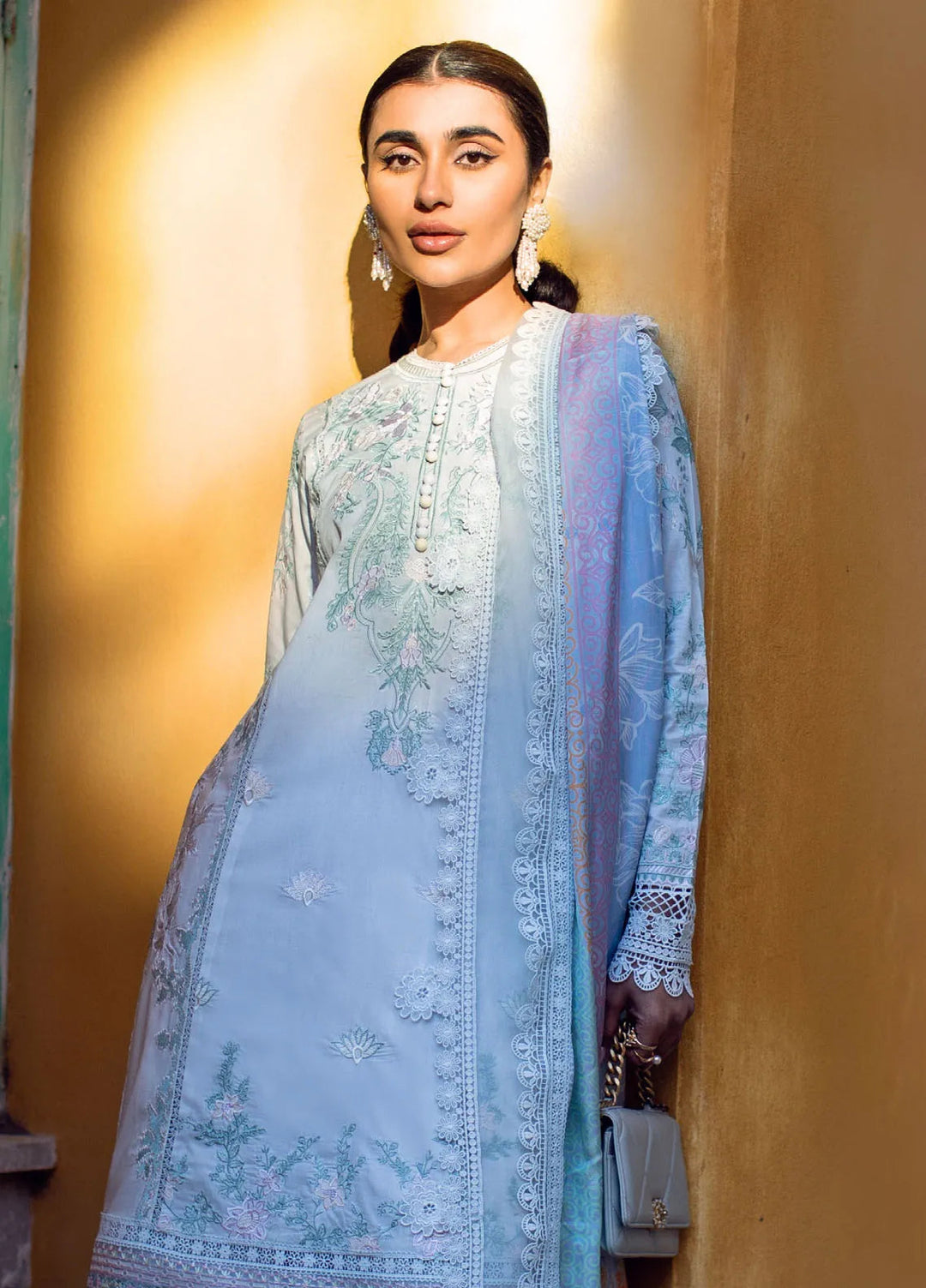 Zoha by Ansab Jahangir Embroidered Lawn Suit Unstitched 3 Piece ANJ25Z D-11 Petal Blue - Summer Collection