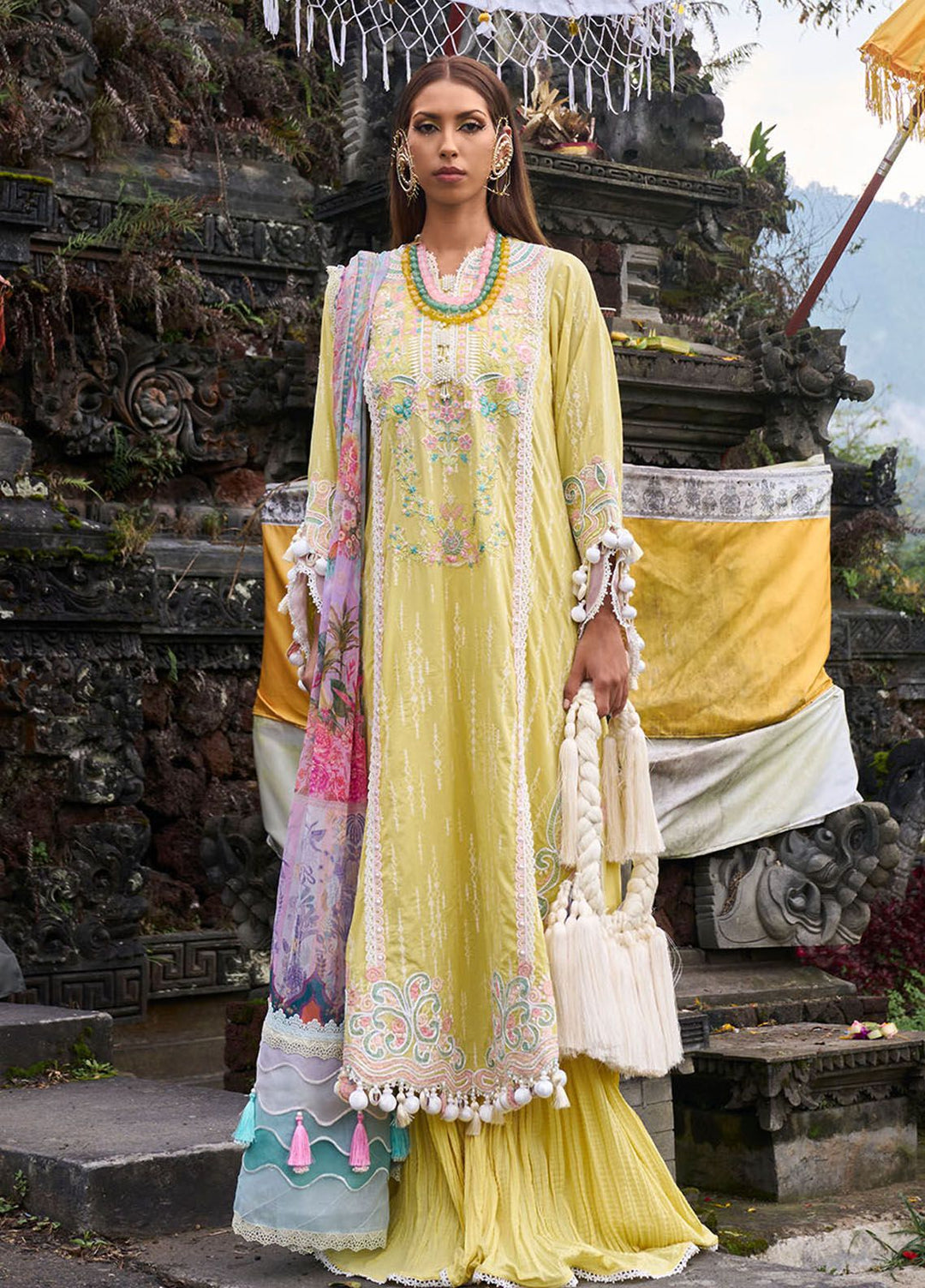 Zoha by Ansab Jahangir Embroidered Lawn Suits Unstitched 3 Piece ANJ24Z D-06 Marigold - Luxury Collection