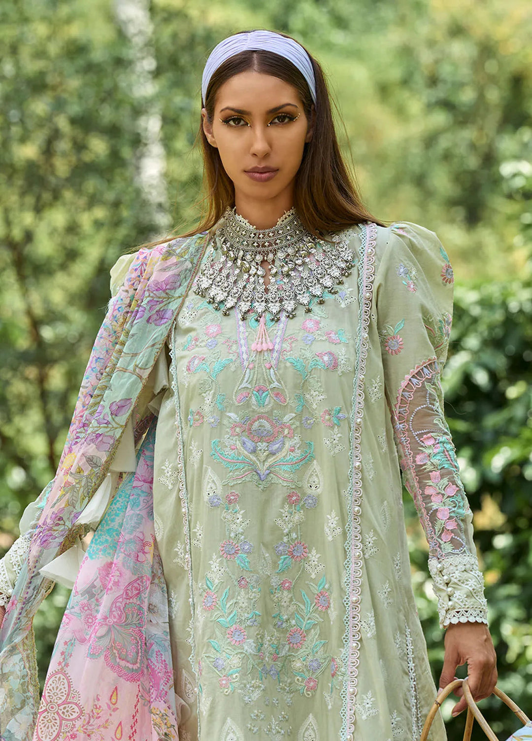 Zoha by Ansab Jahangir Embroidered Lawn Unstitched Suits 3 Piece ANJ24Z D-04 Anthurium - Luxury Collection