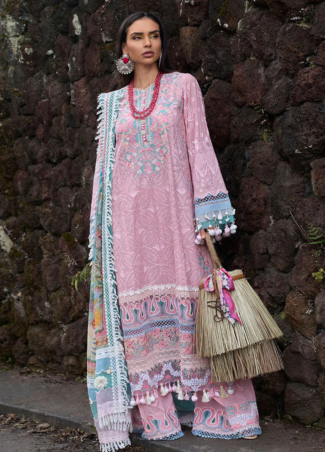 Zoha by Ansab Jahangir Embroidered Lawn Unstitched Suits 3 Piece ANJ24Z D-05 Peony - Luxury Collection