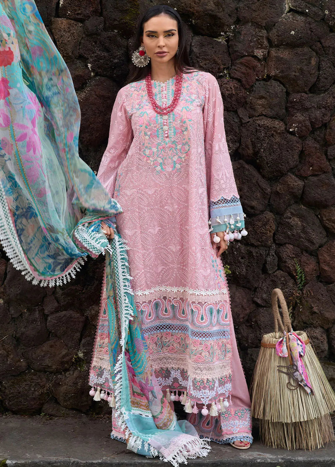 Zoha by Ansab Jahangir Embroidered Lawn Unstitched Suits 3 Piece ANJ24Z D-05 Peony - Luxury Collection