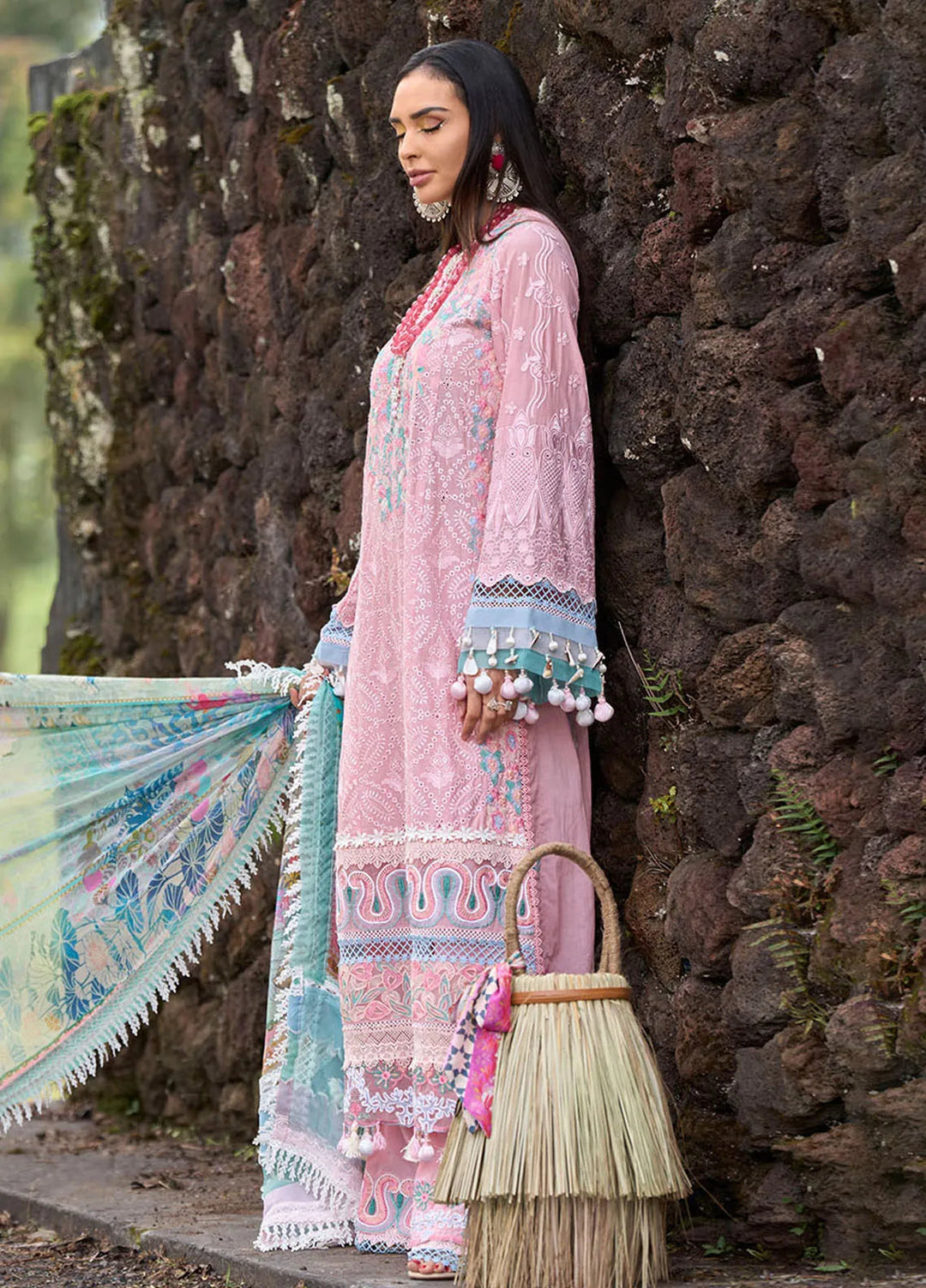 Zoha by Ansab Jahangir Embroidered Lawn Unstitched Suits 3 Piece ANJ24Z D-05 Peony - Luxury Collection
