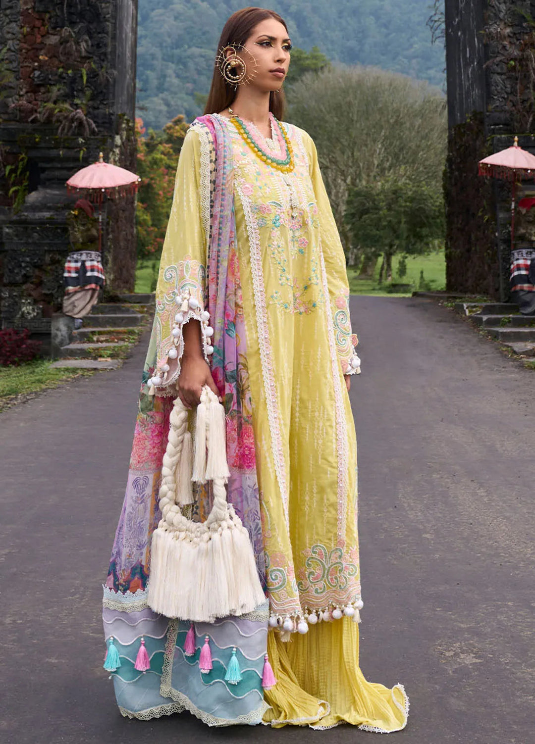 Zoha by Ansab Jahangir Embroidered Lawn Unstitched Suits 3 Piece ANJ24Z D-06 Marigold - Luxury Collection