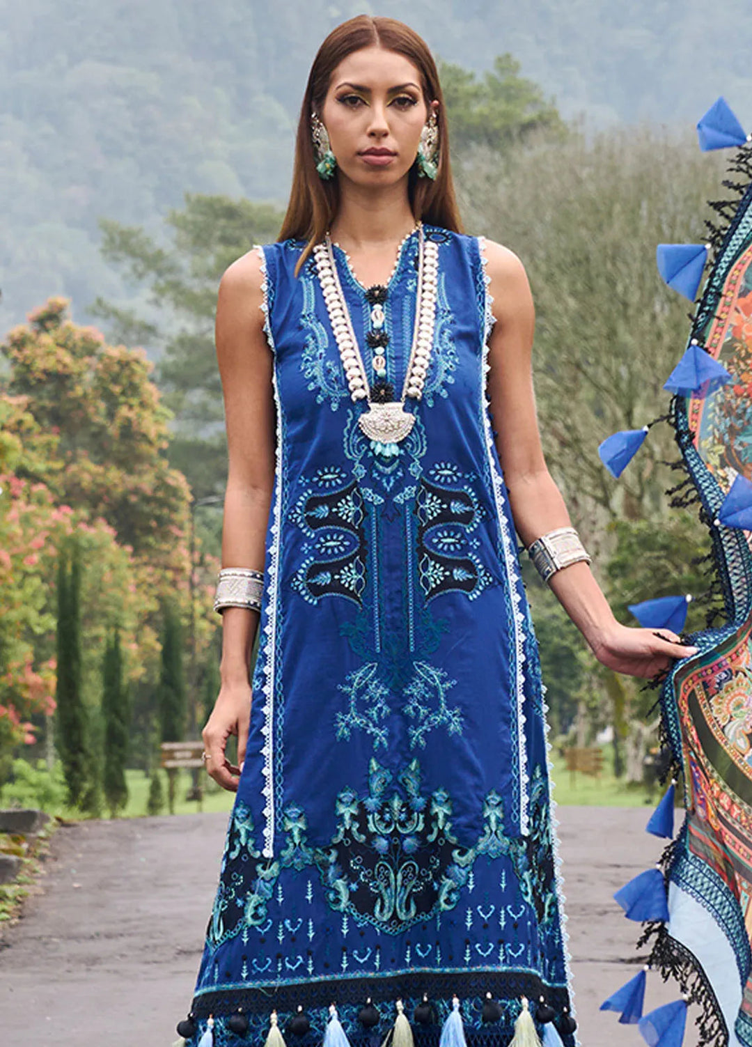 Zoha by Ansab Jahangir Embroidered Lawn Unstitched Suits 3 Piece ANJ24Z D-08 Ylang - Luxury Collection