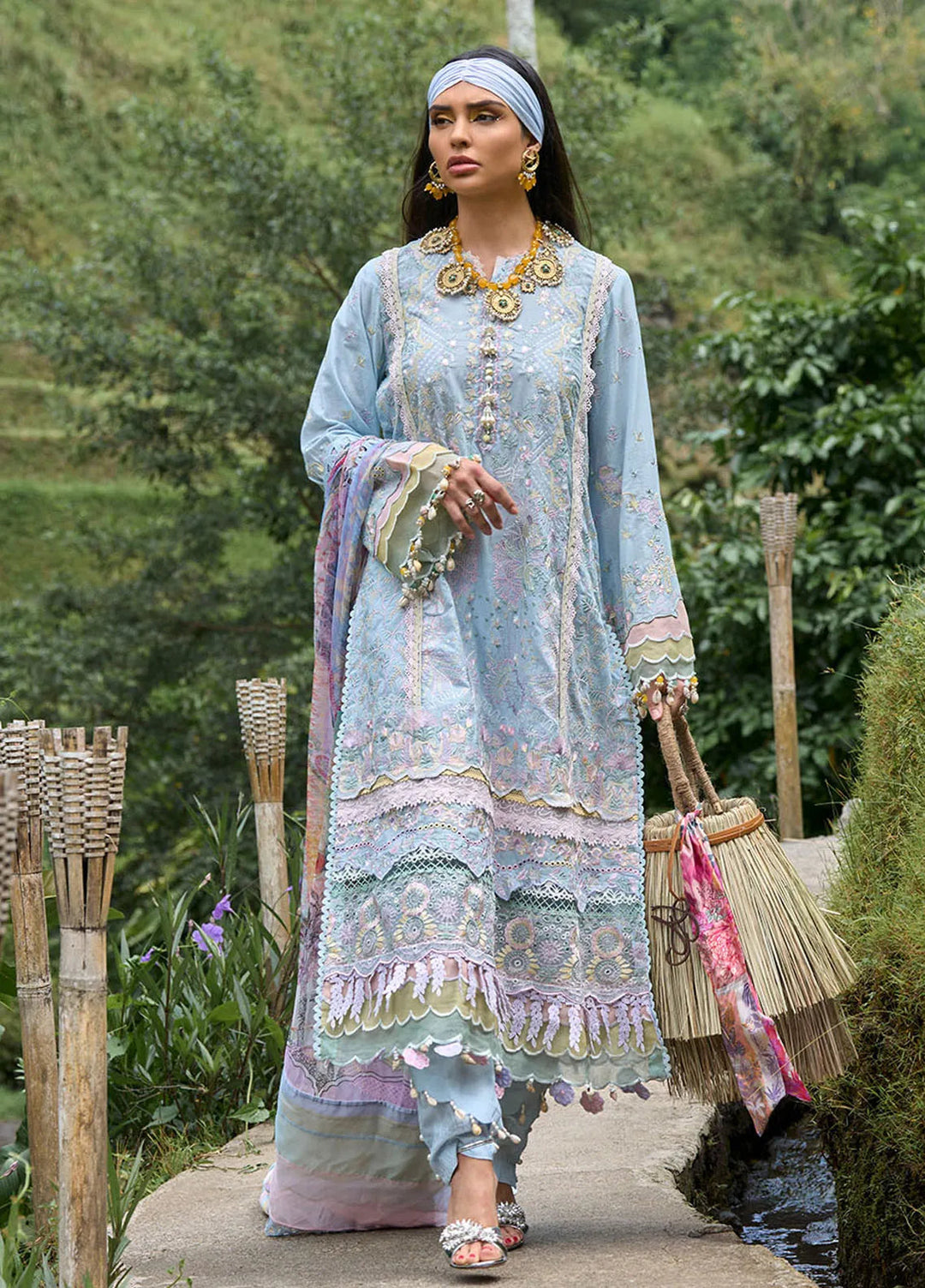 Zoha by Ansab Jahangir Embroidered Lawn Unstitched Suits 3 Piece ANJ24Z D-10 Heliconia - Luxury Collection