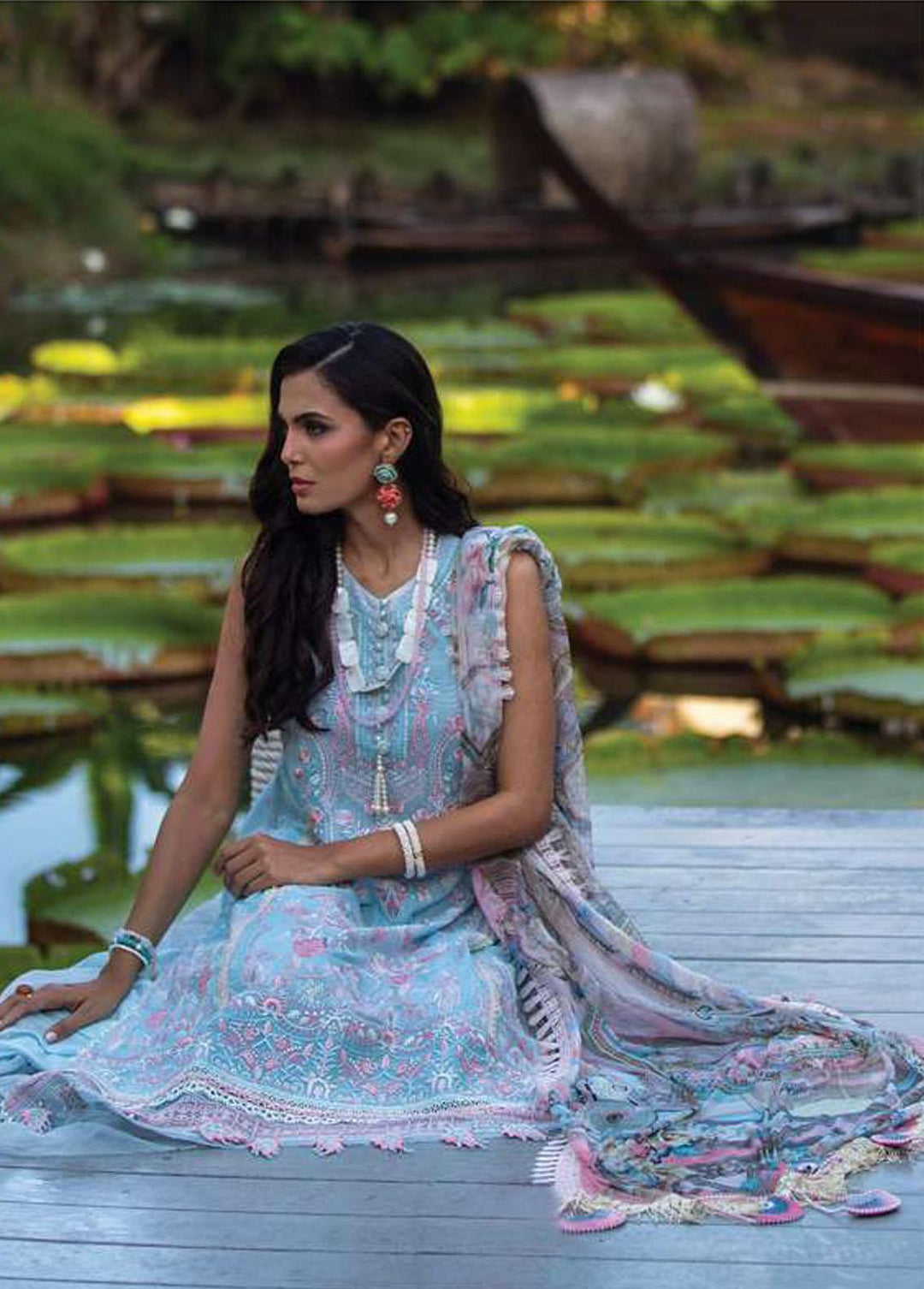 Zoha by Ansab Jahangir Embroidered Lawn Suits Unstitched 3 Piece AN23Z AJLL23-01 Hibiscus - Luxury Collection