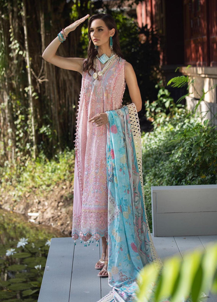 Zoha by Ansab Jahangir Embroidered Lawn Suits Unstitched 3 Piece AN23Z AJLL23-02 Thai Rose - Luxury Collection