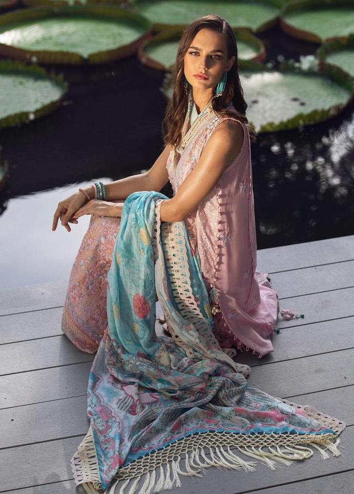Zoha by Ansab Jahangir Embroidered Lawn Suits Unstitched 3 Piece AN23Z AJLL23-02 Thai Rose - Luxury Collection