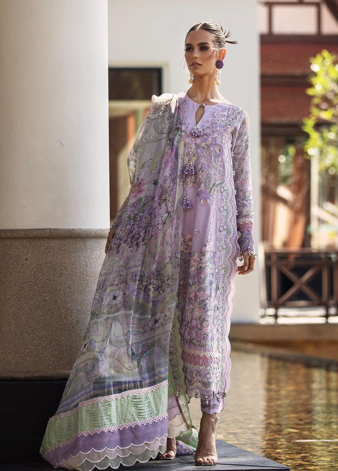 Zoha by Ansab Jahangir Embroidered Lawn Suits Unstitched 3 Piece AN23Z AJLL23-04 Orchid - Luxury Collection