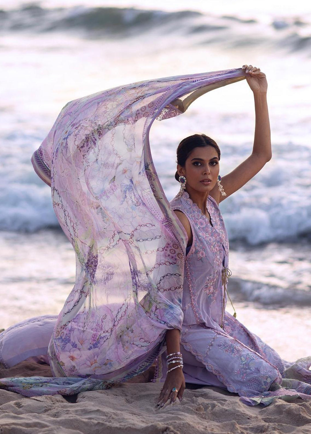 Zoha by Ansab Jahangir Embroidered Lawn Suits Unstitched 3 Piece AN23Z AJLL23-08 Siam Tulip - Luxury Collection