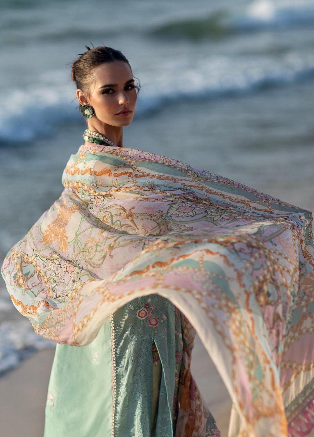 Zoha by Ansab Jahangir Embroidered Lawn Suits Unstitched 3 Piece AN23Z AJLL23-09 Magnolia - Luxury Collection