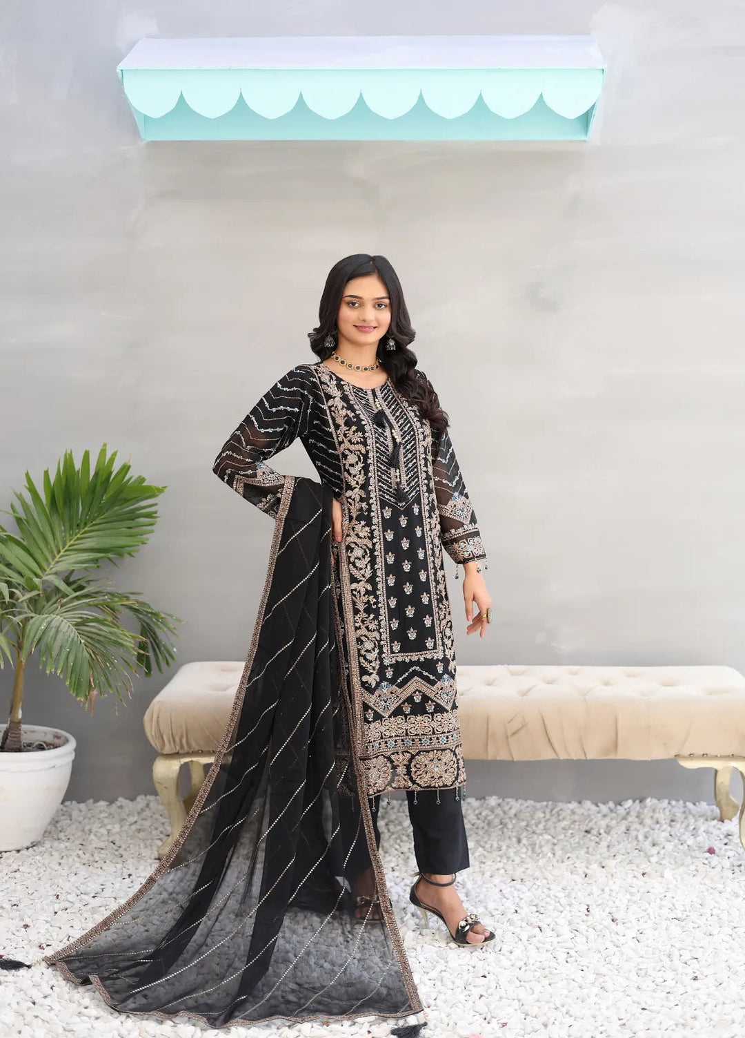 Zohan Ateeq Pret Embroidered Chiffon 3 Piece Suit Maryam Black