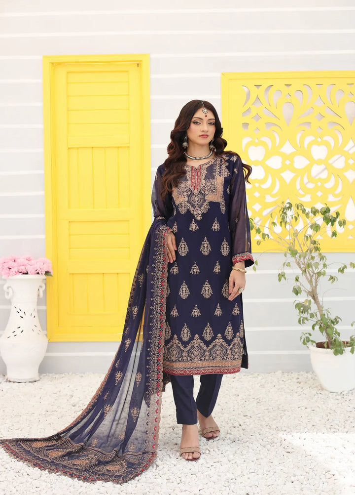 Zohan Ateeq Pret Embroidered Chiffon 3 Piece Suit Mehak Navy Blue