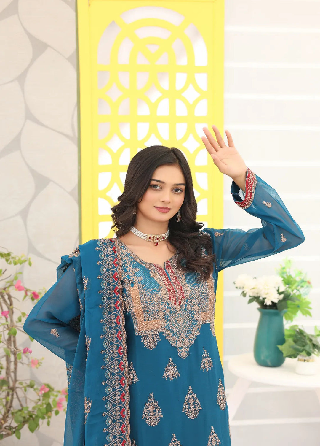 Zohan Ateeq Pret Embroidered Chiffon 3 Piece Suit Mehak Royal Blue