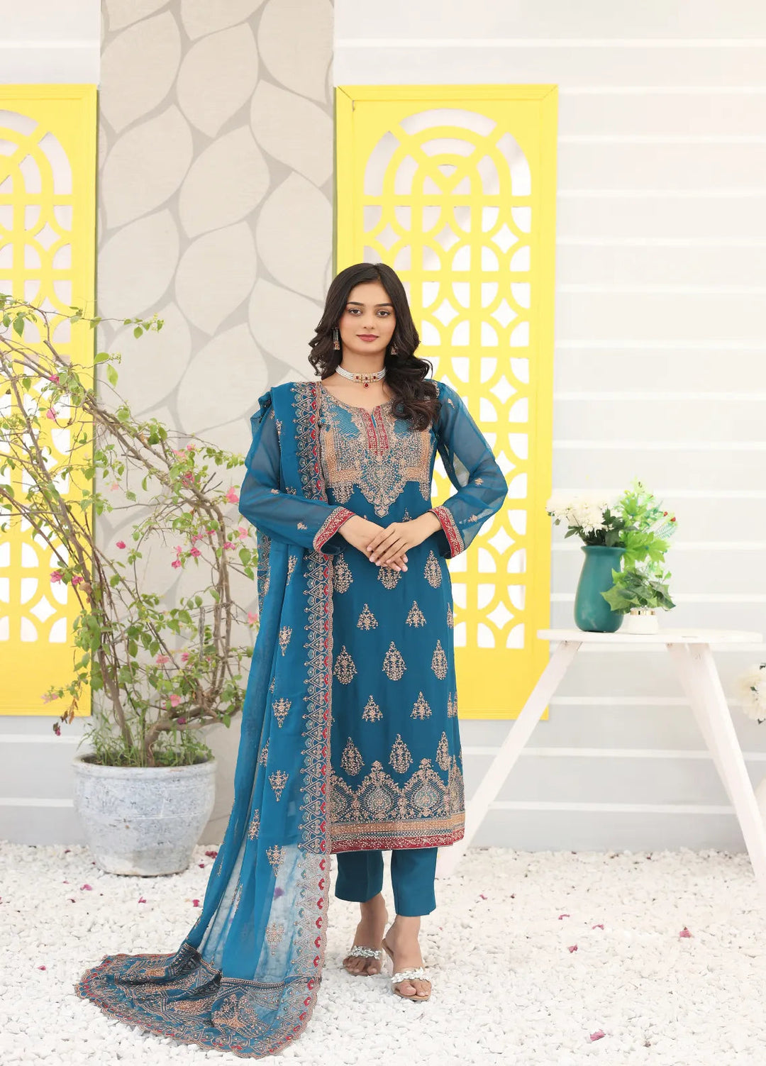 Zohan Ateeq Pret Embroidered Chiffon 3 Piece Suit Mehak Royal Blue